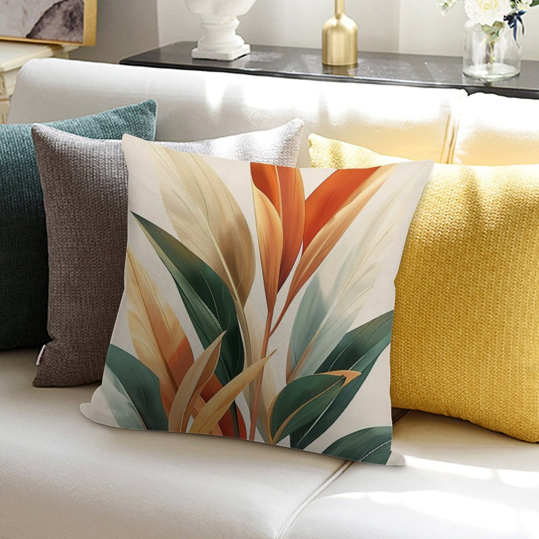 Boho Leaves Wall Art, Orange And Green Soft Multiple Sizes Throw Pillow