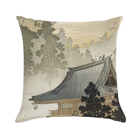 Pagoda - Japanese Art 1900s Soft Style Accent Throw Pillow