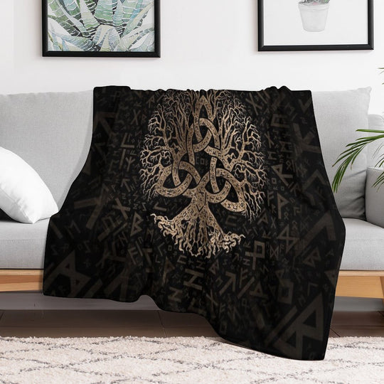 Tree of Life with Triquetra on Futhark Pattern Easy Care Throw Blanket