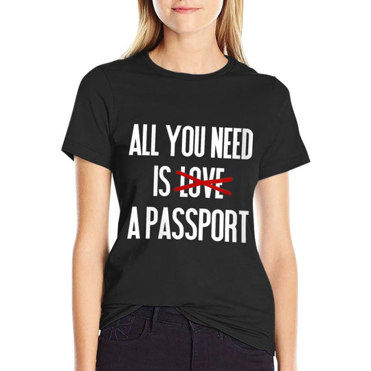 Womens All You Need Is A Passport Funny Travel Meme Saying  Rolled Sleeves T-Shirt