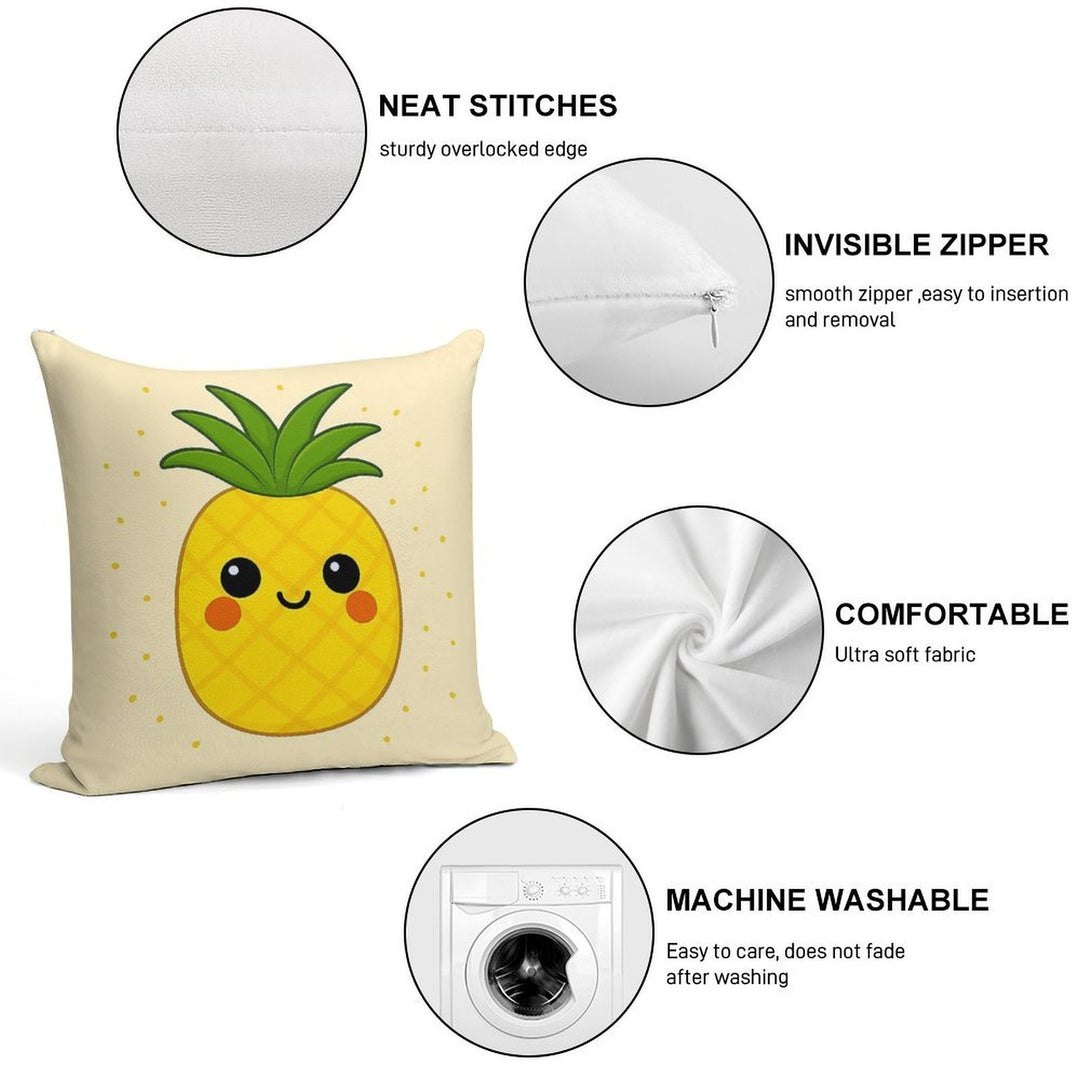 Kawaii-Style Pineapple - Light Beige Background Soft Fade-Resistant Throw Pillow
