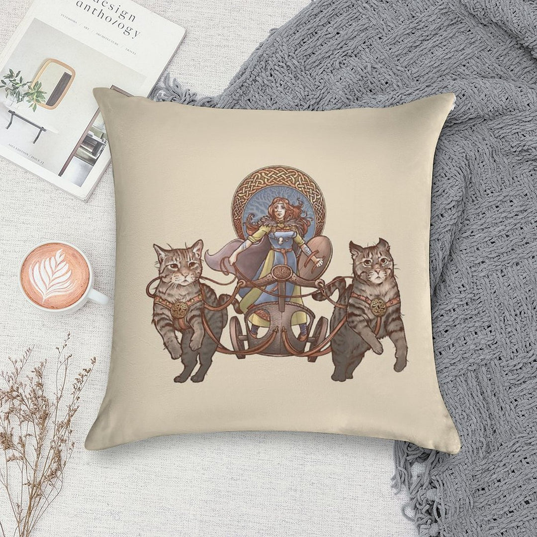 Freya Driving Her Cat Chariot Soft Gift Ready Throw Pillow