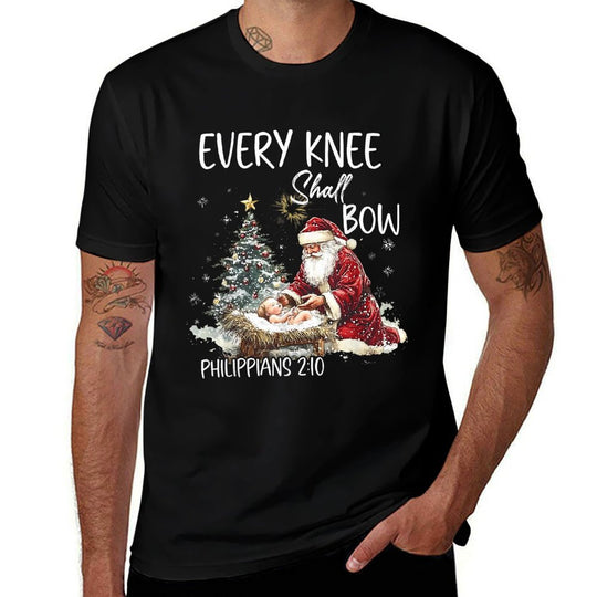 Vintage Every Knee Shall Bow Santa Clause Religious Xmas  Oversized Silhouette T-Shirt