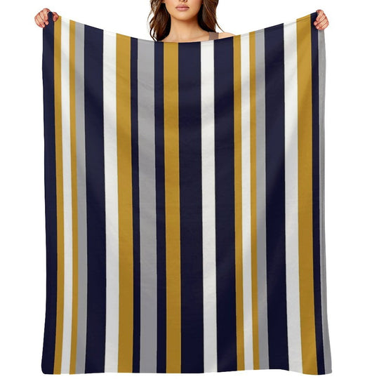 Modern Stripes Vertical Pattern in Honey Mustard Yellow, Dark Navy Blue, Gray, And White. Minimalist Color Block Durable Throw Blanket