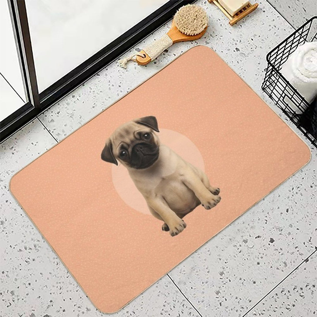 Cute Pug Puppy on Ditsy Background - Peach  Odorless Bath Mat