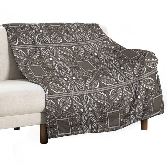 Gray Paisley Bandana Pattern Sustainable Throw Blanket