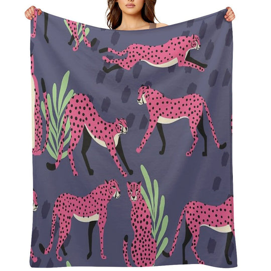 Pink Cheetahs on Purple Pattern Durable Throw Blanket