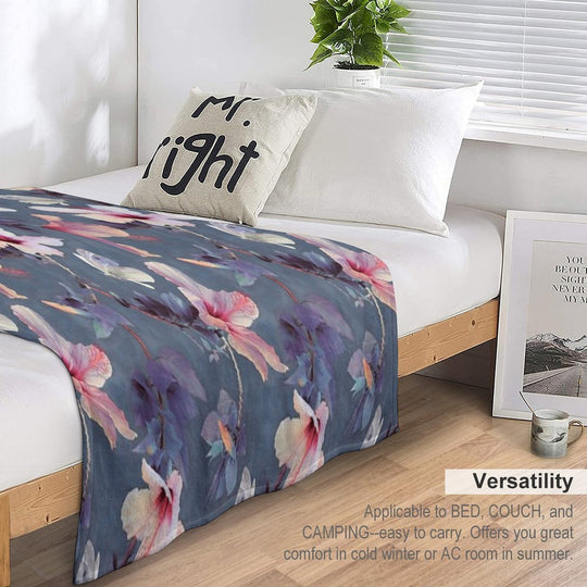 Butterflies And Hibiscus Flowers - A Painted Pattern Travel-friendly Throw Blanket