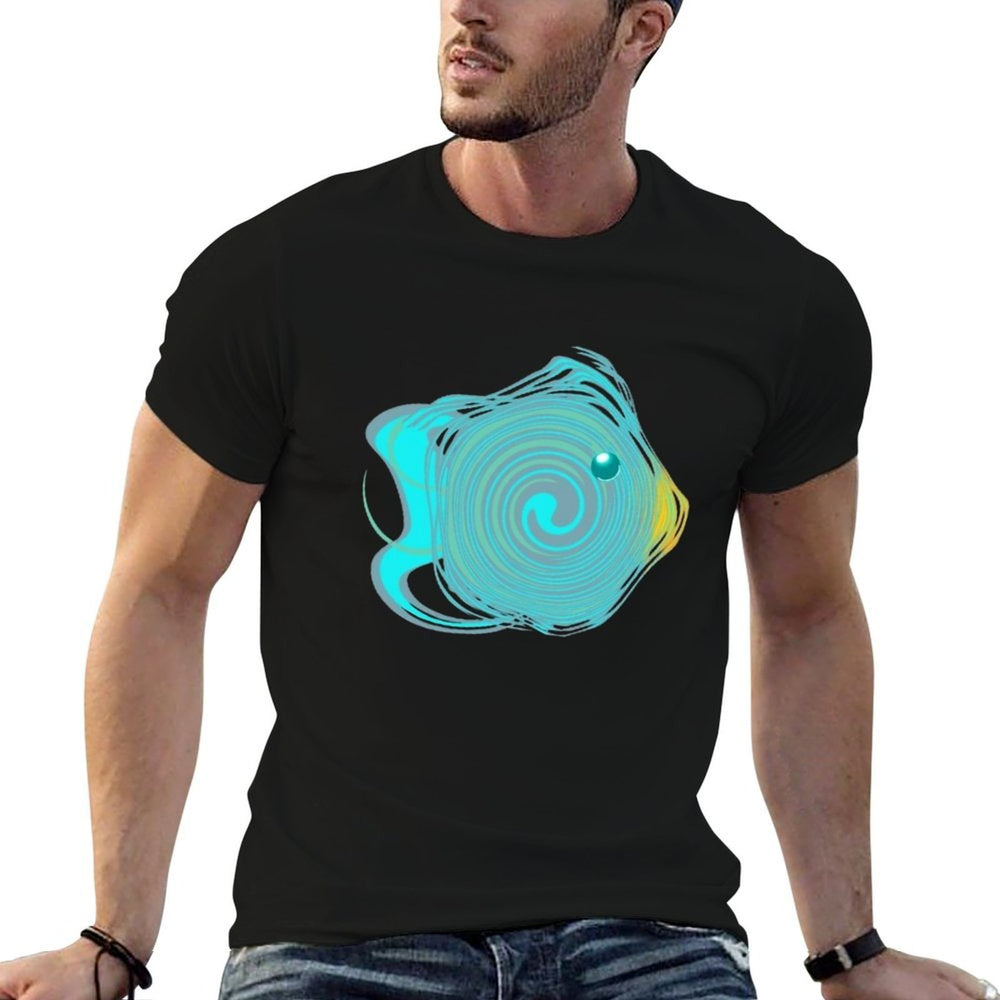 Tropical Fish - Abstract Marine Design in Turquoise And Yellow  Polyester Blend T-Shirt