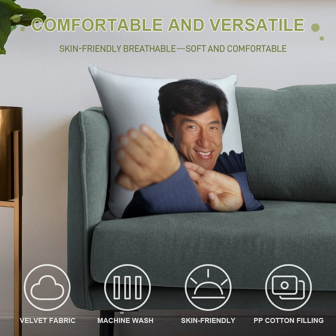 Jackie Chan Is A Happy Guy Soft Hidden Zipper Throw Pillow