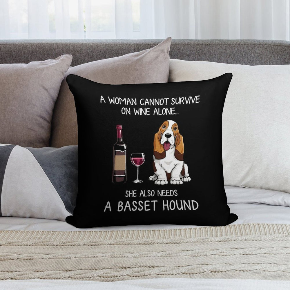 Basset Hound And Wine Funny Dog Soft Ultra-Soft Texture Throw Pillow