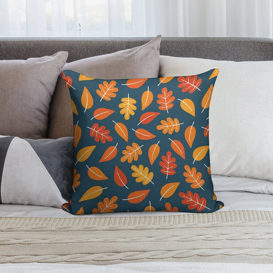 Retro Autumn Leaves on Indigo Blue Soft Ultra-Soft Texture Throw Pillow
