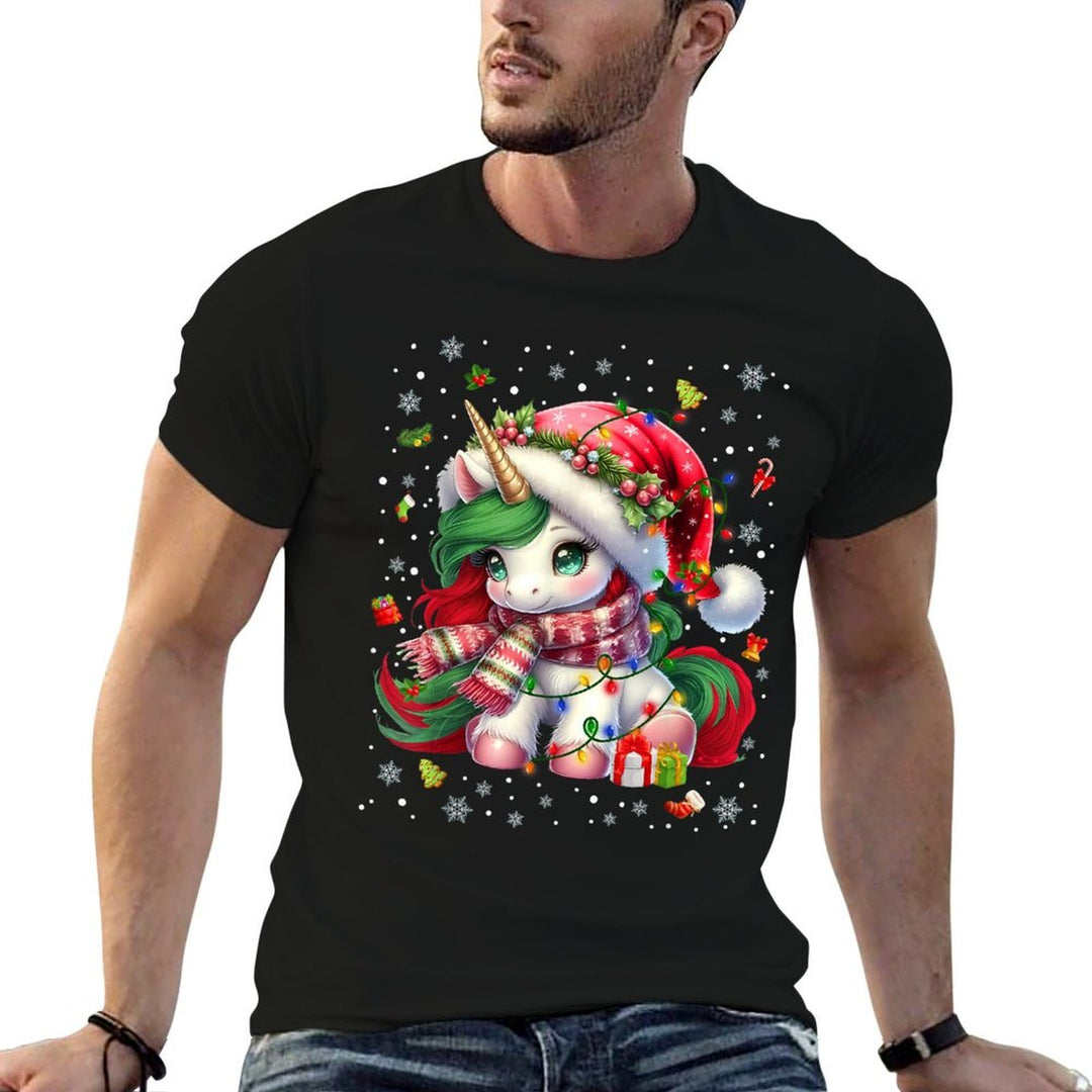 Cute Unicorrn Santa Hat Pajamas Christmas Xmas Pjs Girl  Trendy Pattern T-Shirt