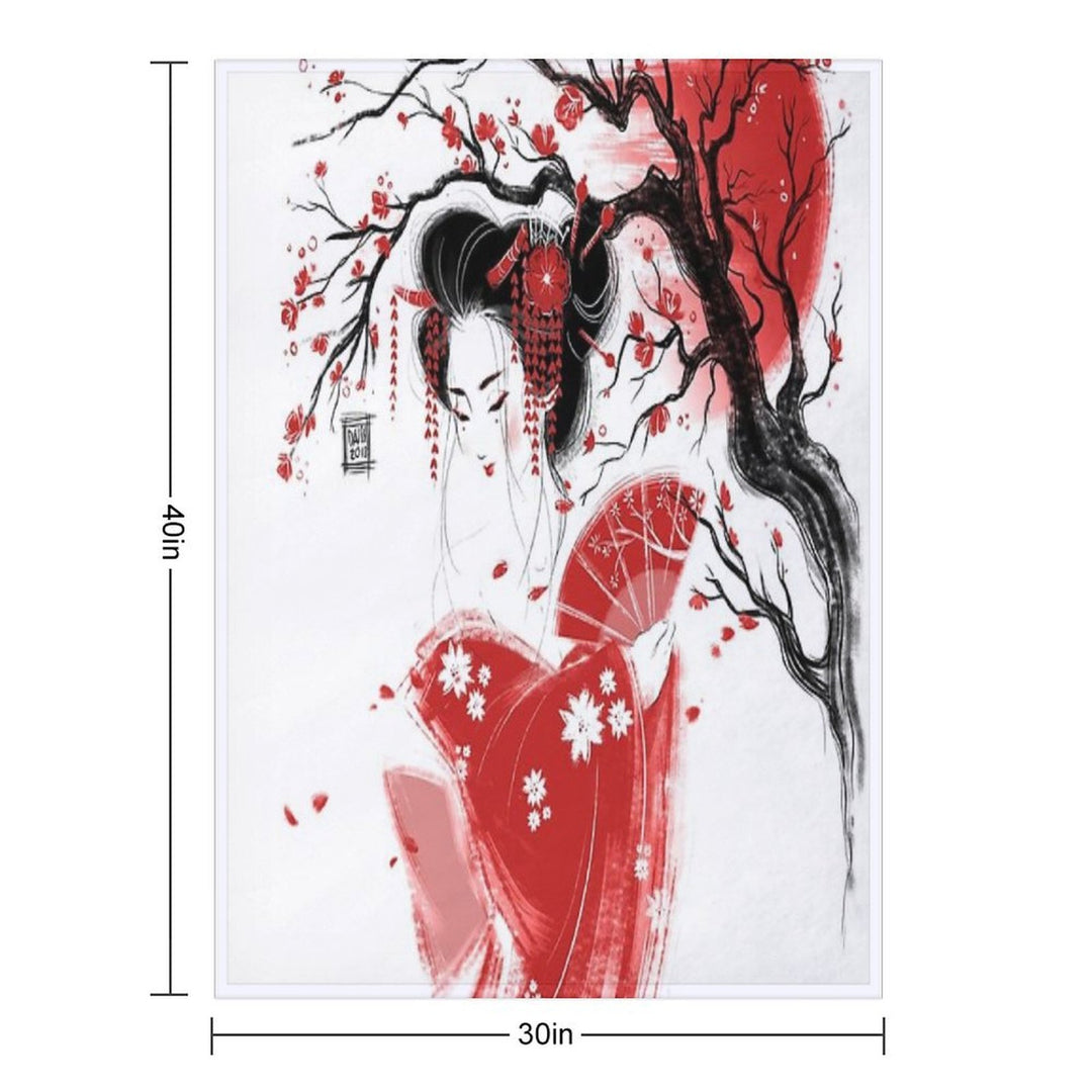 Red Geisha Machine-washable Throw Blanket