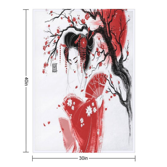 Red Geisha Machine-washable Throw Blanket