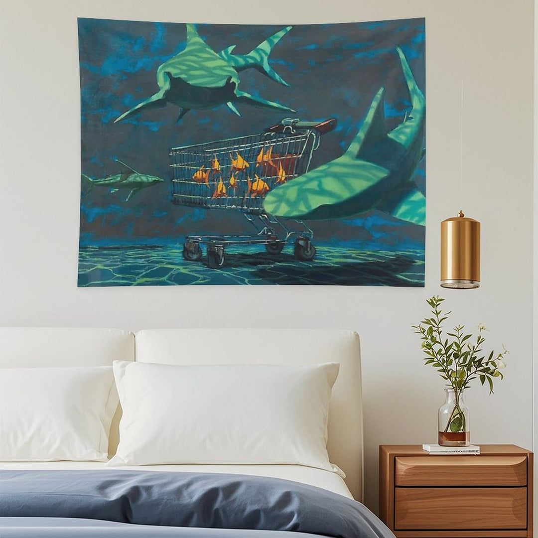 Sharks with Trolley Banksy Painting Tapestry