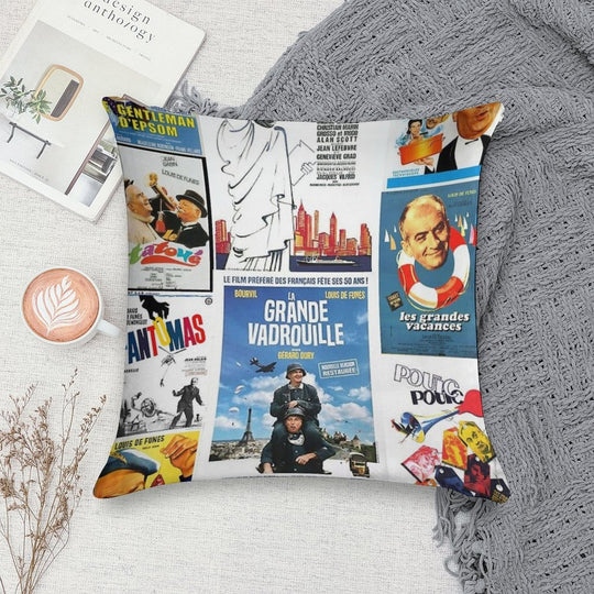 Louis De Funes Movie Poster Compilation Soft Style Accent Throw Pillow