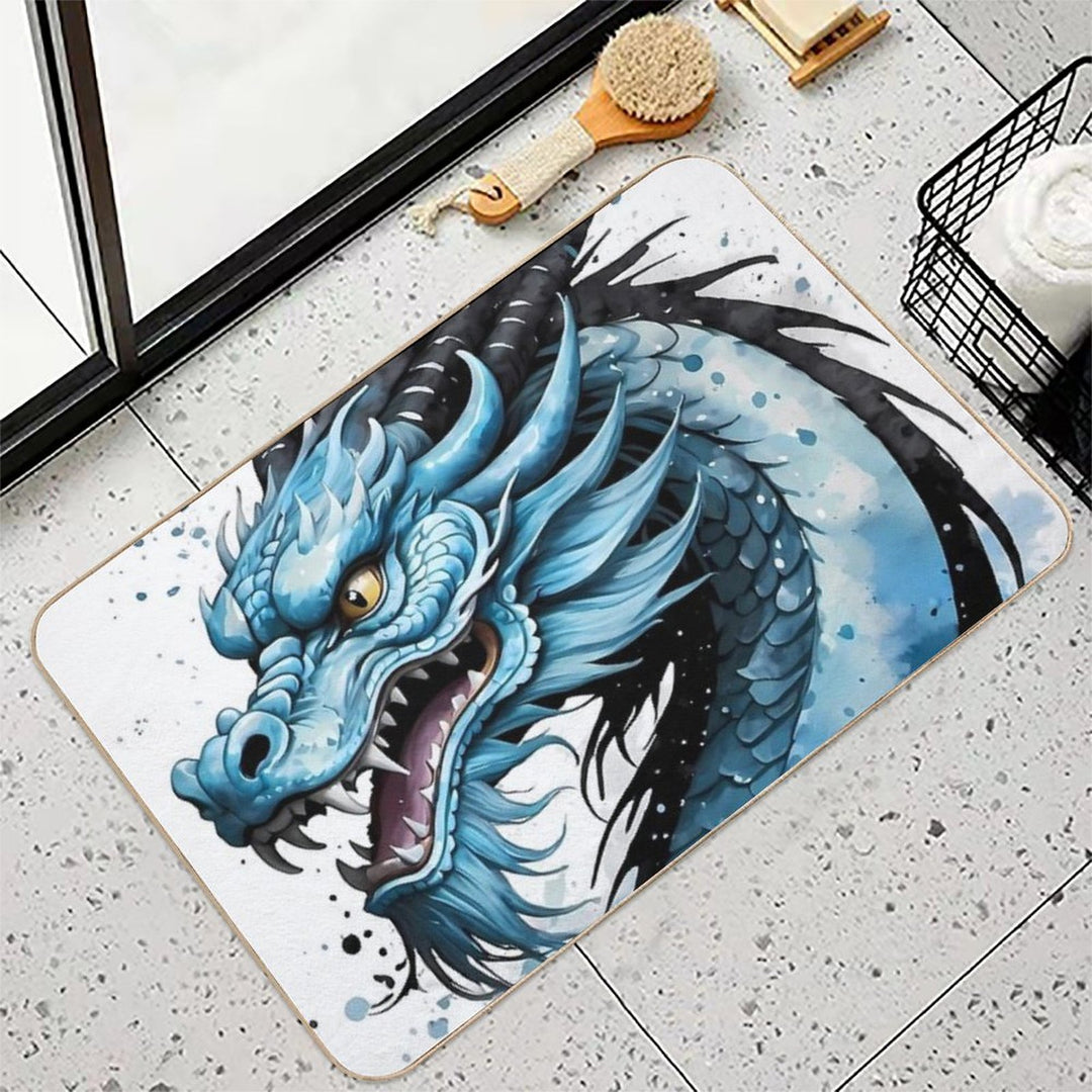 Chinese Watercolor Blue Dragon #1  Non-Slip Bath Mat