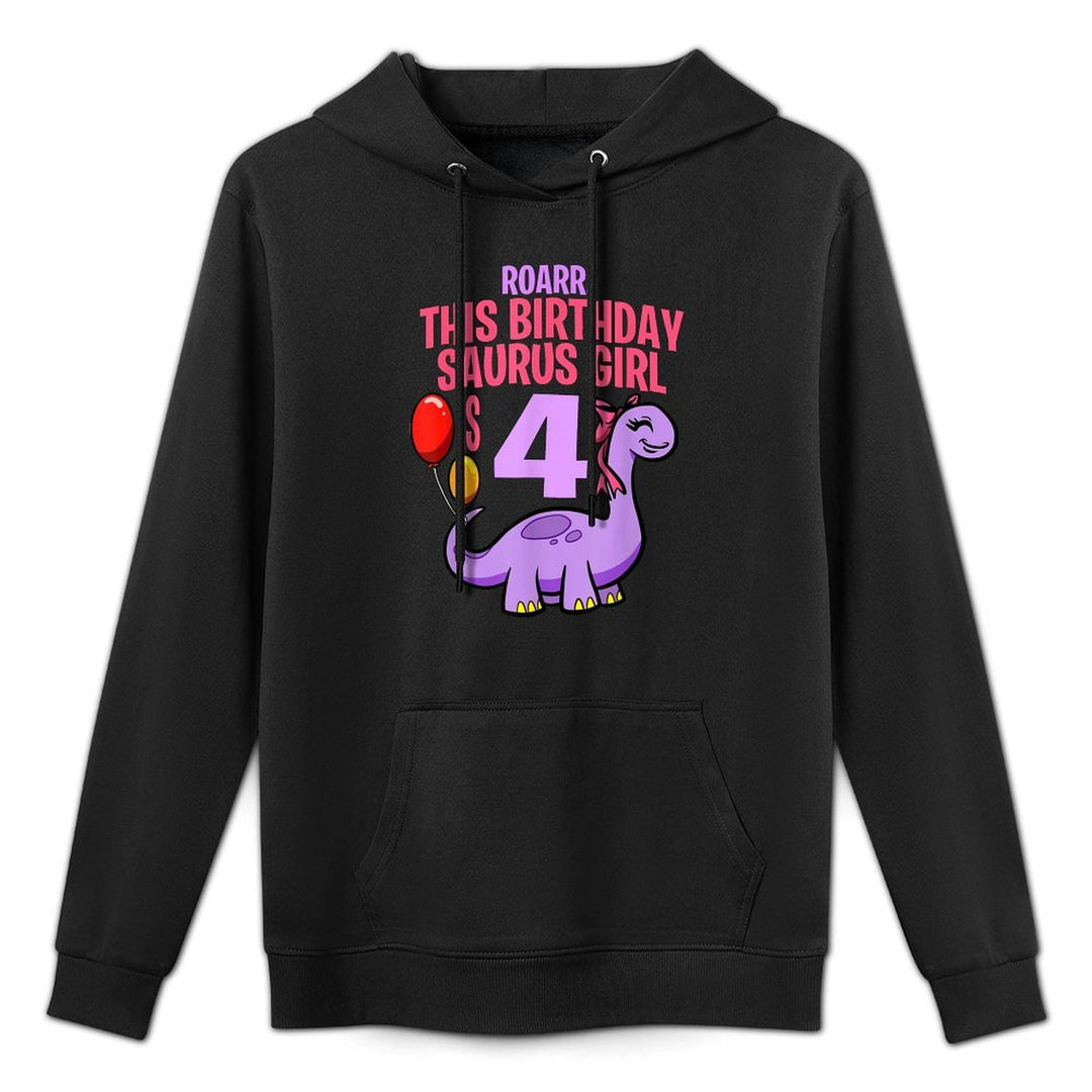 Kids Dino This Birthday Saurus Is 4 Girl Dinosaur Birthday Medium-Weight Fabric Hoodie