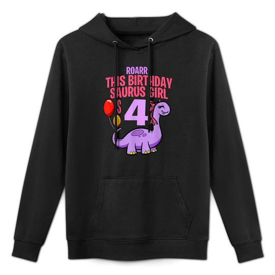 Kids Dino This Birthday Saurus Is 4 Girl Dinosaur Birthday Medium-Weight Fabric Hoodie