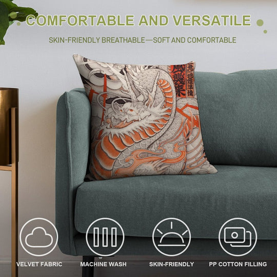 Japanese Tattoo Typhoon Dragon Soft Gift Ready Throw Pillow