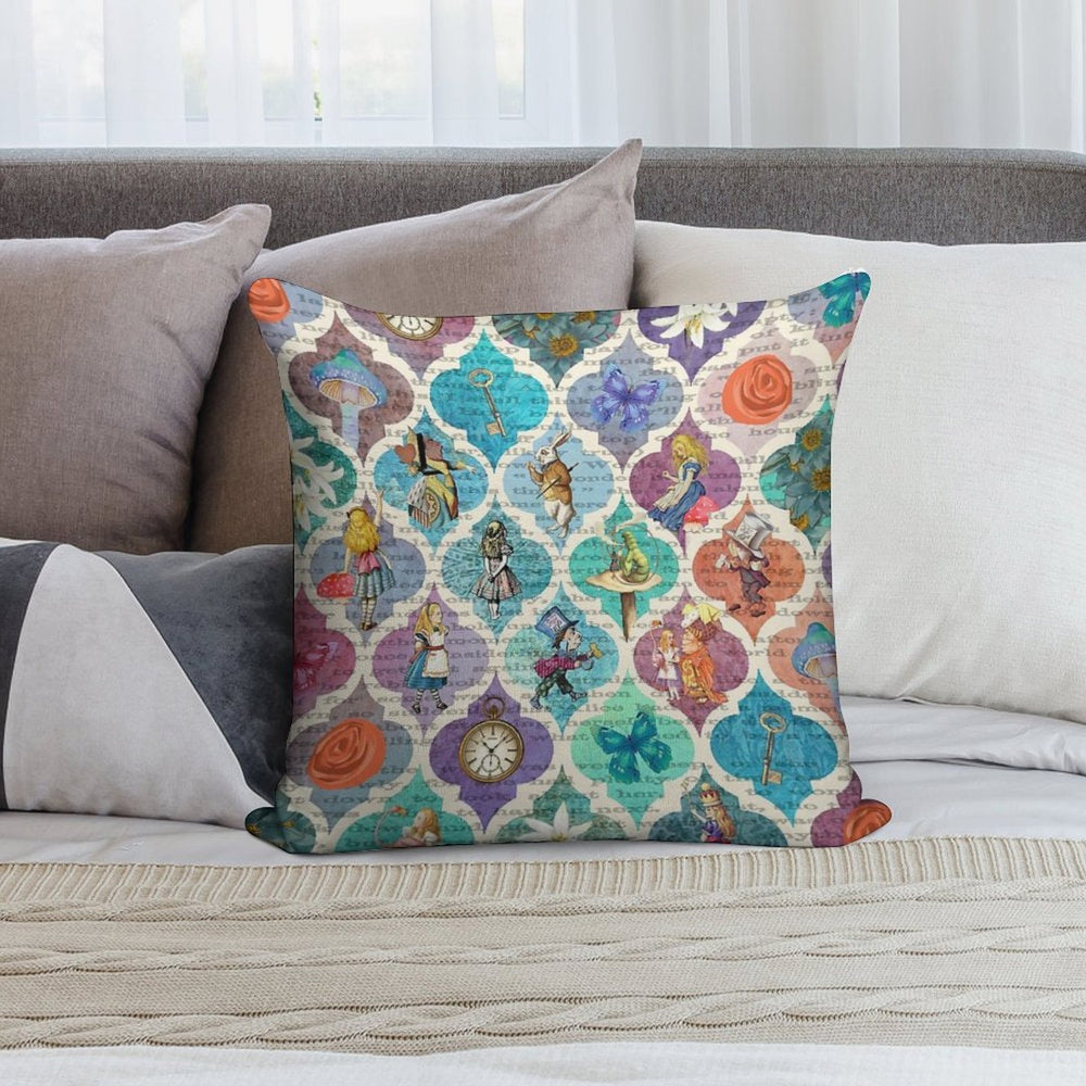 Wonderland Collage Pattern - Vivid Soft Anti-Pilling Throw Pillow