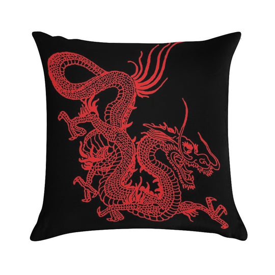 Red Chinese Dragon Soft Decorative Cover Throw Pillow