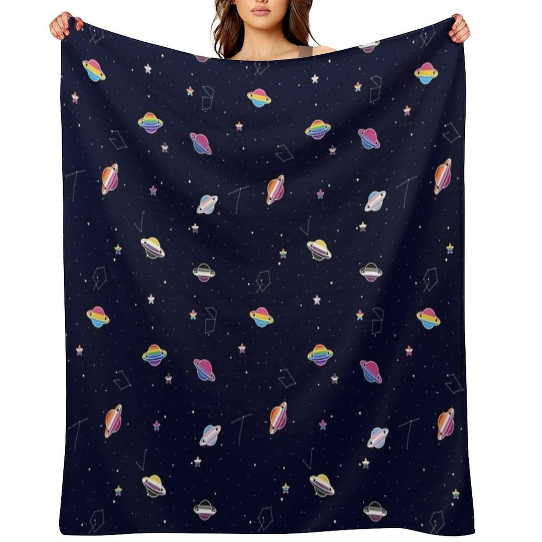 LGBTQ Pride Planets & Stars in Space Pattern Easy Care Throw Blanket