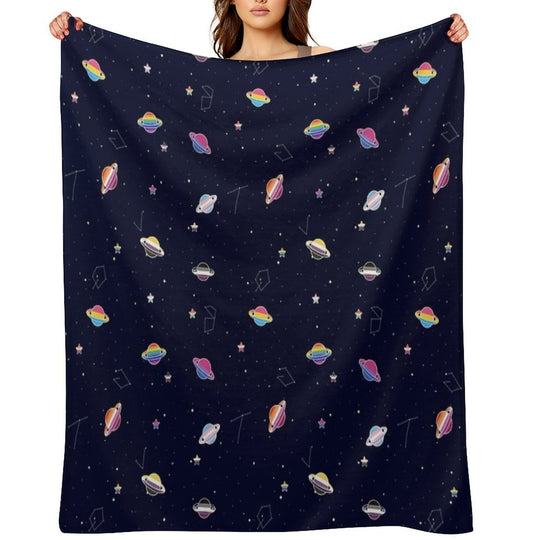 LGBTQ Pride Planets & Stars in Space Pattern Easy Care Throw Blanket