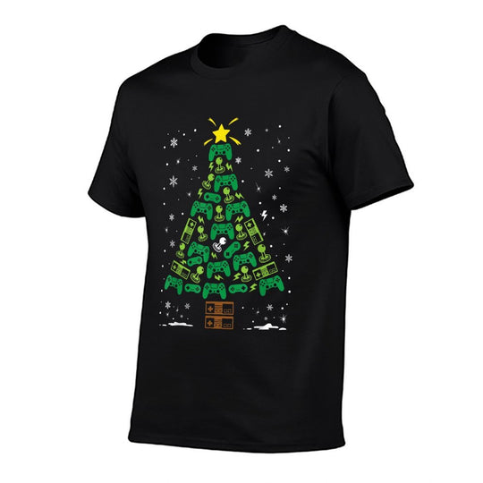 The Holiday Family Christmas Tree Gift Co Gamer Nerd Video Game Lover Family Matching Black  Graphic-printed T-Shirt