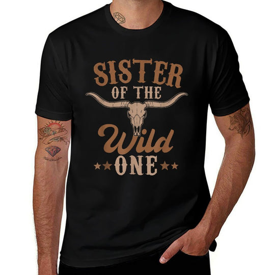 Sister Of The Wild One Cowboy Western Rodeo Party Matching  Heathered Texture T-Shirt