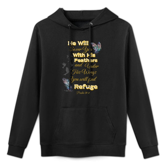 He Will Cover You With His Feathers Wings Refuge Psalm 914 Shape Retention Hoodie