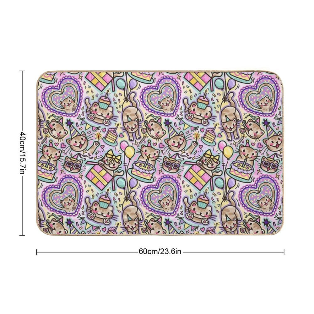 Silly Birthday Cat (shiratwig)  Stain-Proof Bath Mat