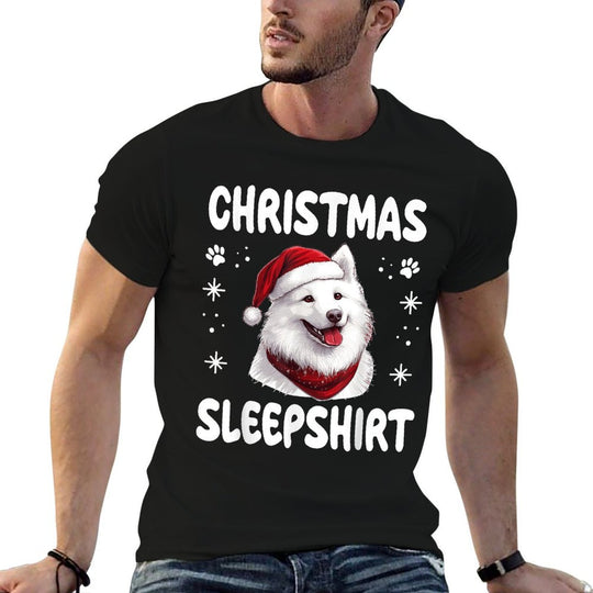 Samoyed Dog Dog Nightgown Pajama Christmas Sleepshirt Men Women Kids  Ribbed Collar T-Shirt