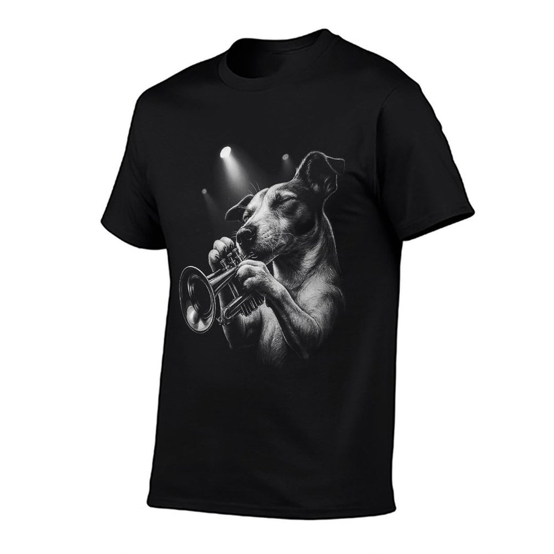 Womens Jack Russell Terrier Playing Trumpet Jazz Music Dog Lover  Graphic-printed T-Shirt