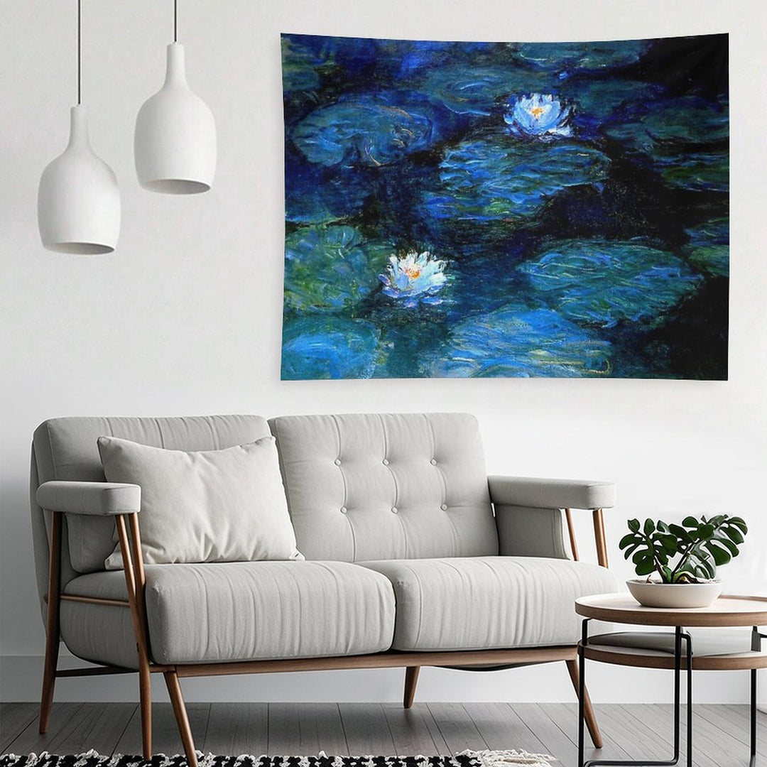 Water Lilies Monet Deep Blue Tapestry