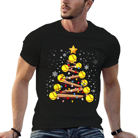 Softball Christmas Tree Light Xmas Softball Girls Kids  High-quality Stitching T-Shirt