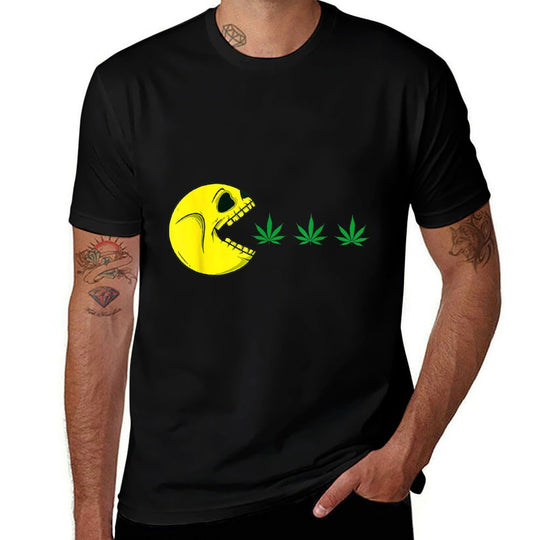 Halloween Skeleton Eats Weed Funny Marijuana Cannabis 420  High-quality Stitching T-Shirt