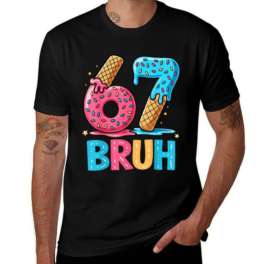 Six Seven Bruh 67 Ice Cream Drip for Men Women Kids  Rolled Sleeves T-Shirt