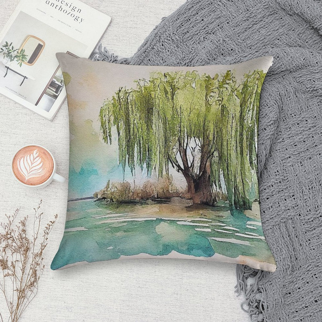 Weeping Willow Tree Painting #2 Soft Washable Throw Pillow