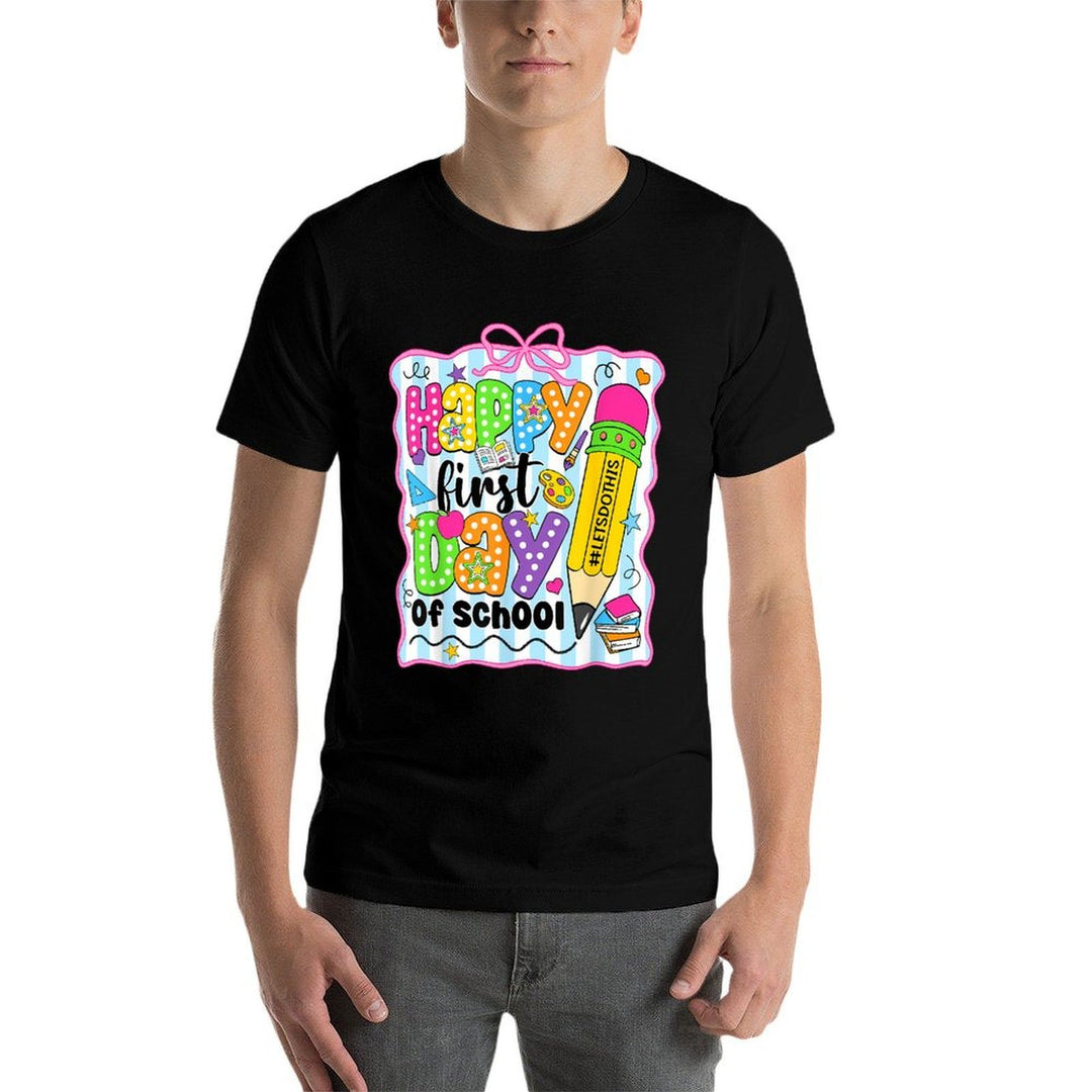 Happy First Day Of School Pencil Teacher Kids Back To School  Tagless Design T-Shirt