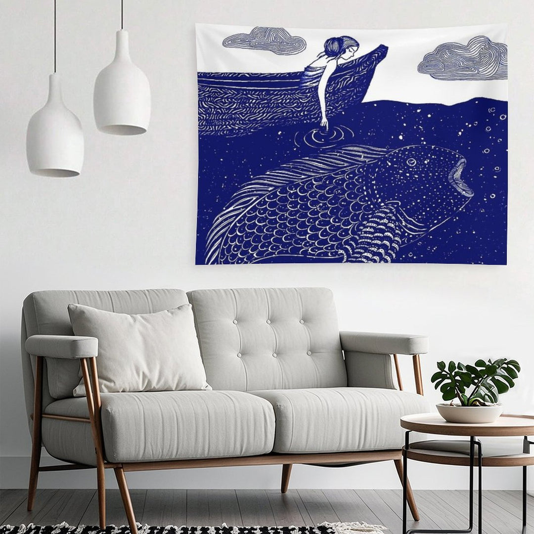 The Blue Shimmering Sea Lights Tapestry