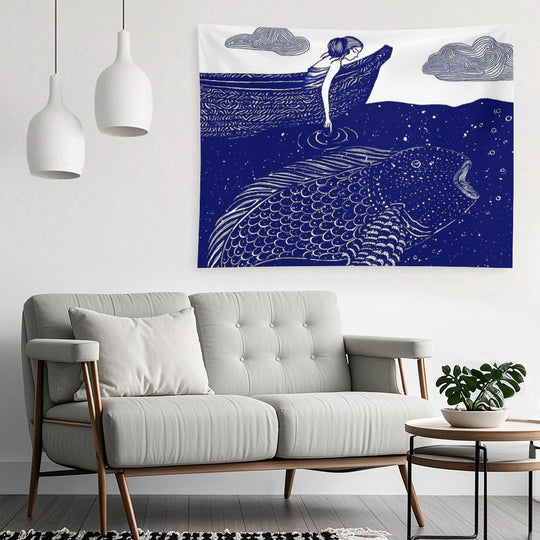 The Blue Shimmering Sea Lights Tapestry