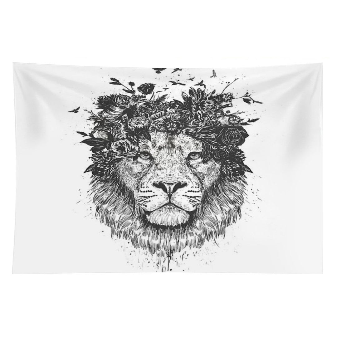 Floral Lion (bw) Tapestry