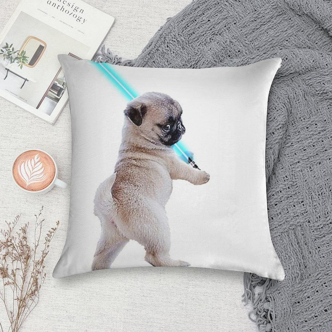 Pug with Lightsaber Soft Durable Construction Throw Pillow