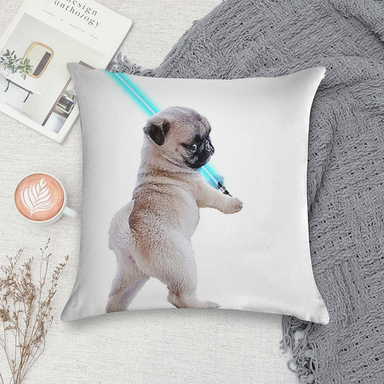 Pug with Lightsaber Soft Durable Construction Throw Pillow