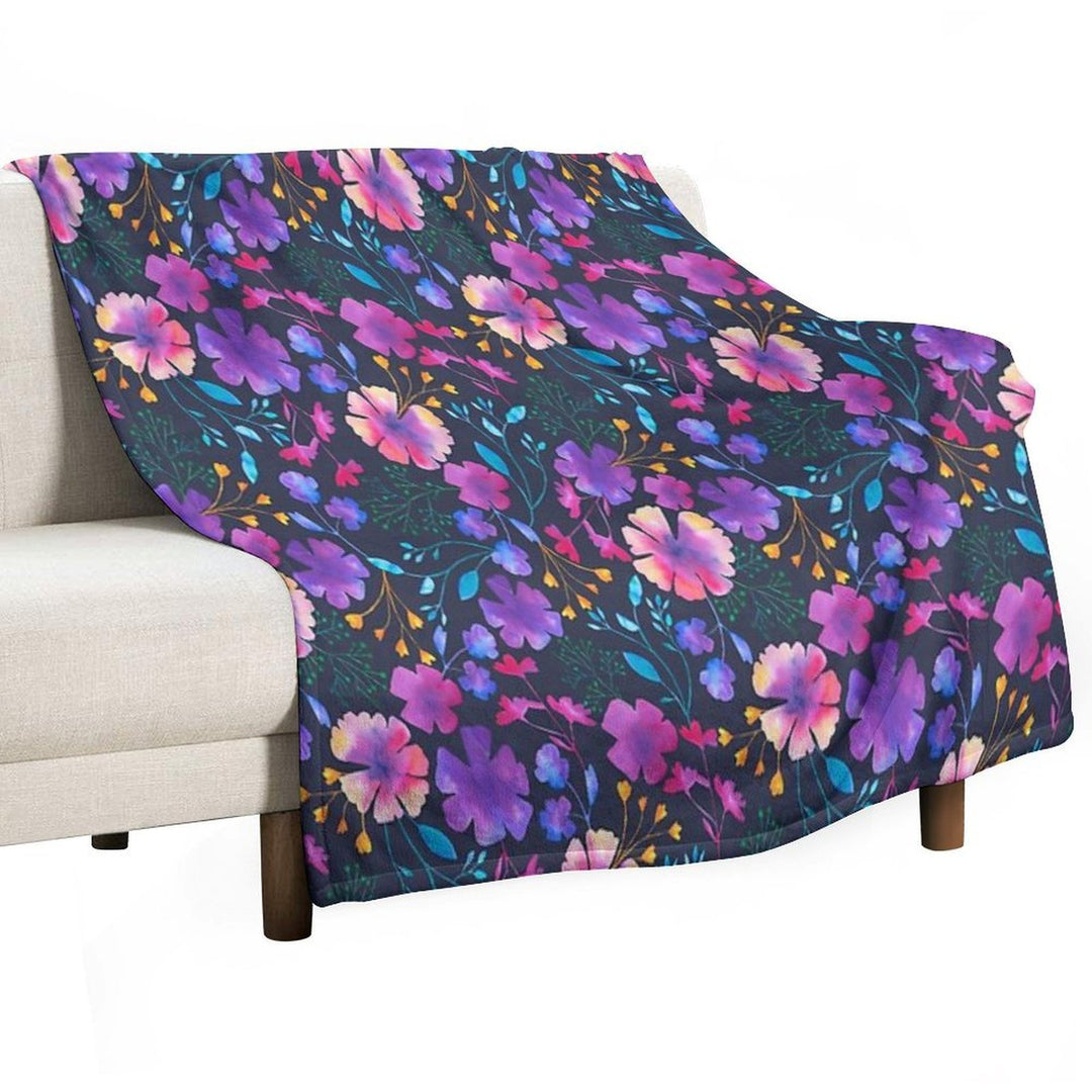 Fluro Floral Watercolour Flower Pattern Easy Care Throw Blanket