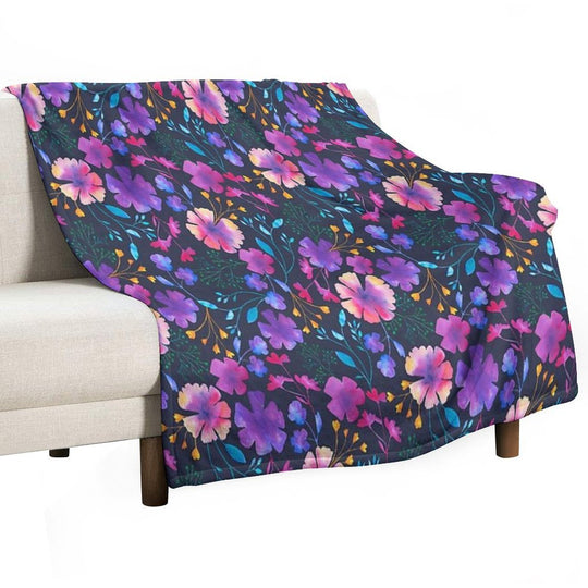 Fluro Floral Watercolour Flower Pattern Easy Care Throw Blanket