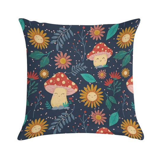 Floral Cute Mushrooms Soft High-Density Material Throw Pillow