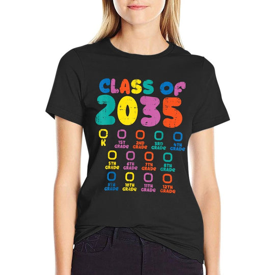 Colorful Class Of 2035 Checklist Kindergarten Grow With Me  Slim-fit Cut T-Shirt